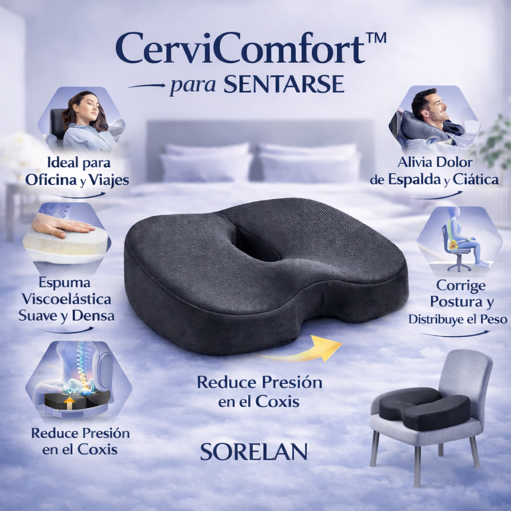 CerviComfort™ – Cojín Ergonómico Ortopédico para Coxis y Espalda