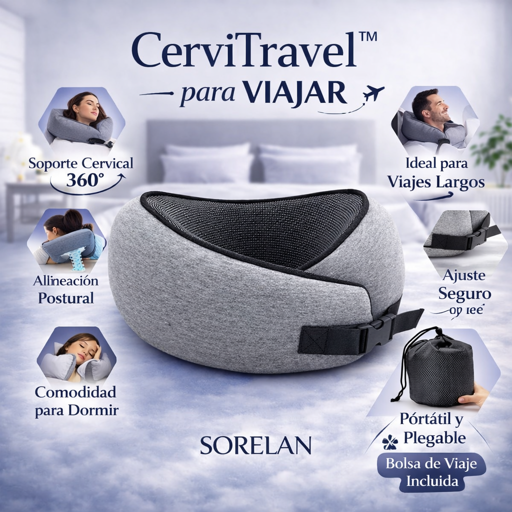 CerviTravel™ – Collarín Cervical Ergonómico 360° para Viajes | Soporte Ajustable y Plegable